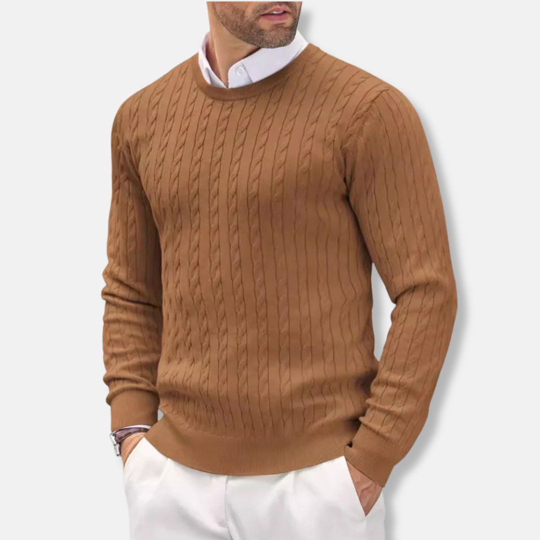 Drune | Slim Fit Feinstrick Rundhals Struktur in Kabelstrick