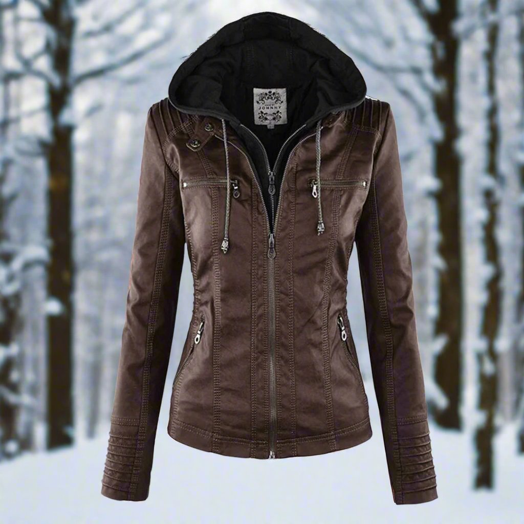 Drune | Leder Kapuzen Bikerjacke Slim Fit Reißverschlusstaschenjacke