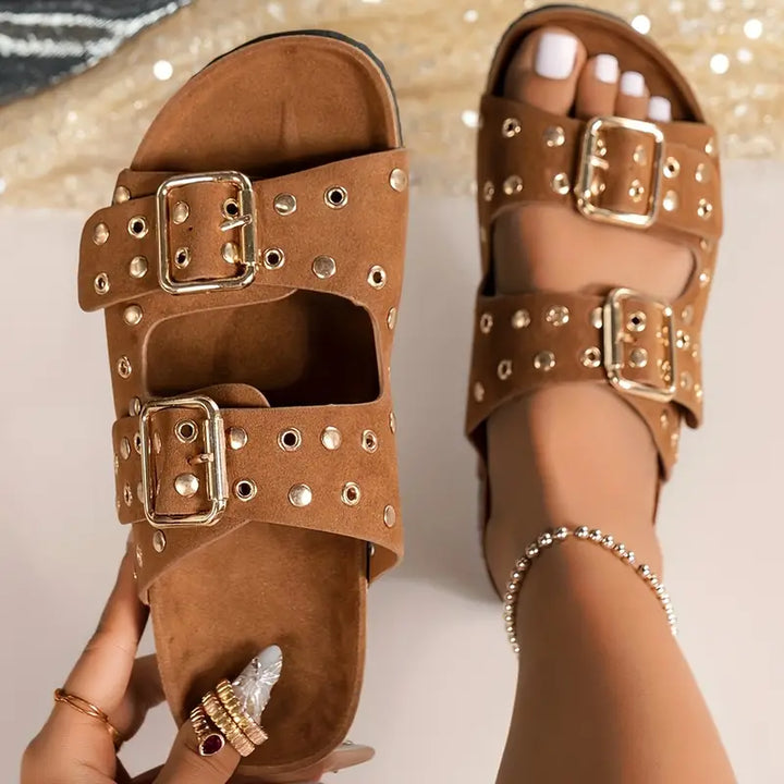 Drune | Damen Sandalen mit Doppeltem Riemen und Schnalle