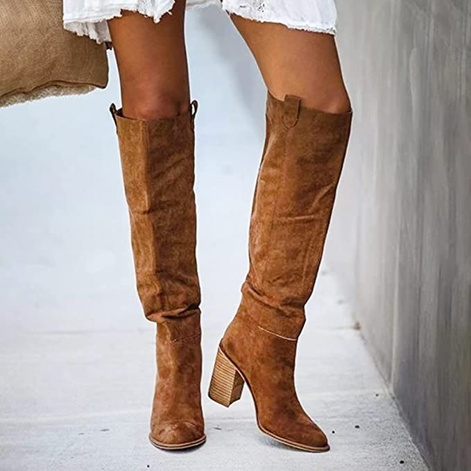 Drune | Overknee Cowboy Plateau Stiefel aus Leder mit Wildleder-Look für Damen - Perfekt für Drune | Days