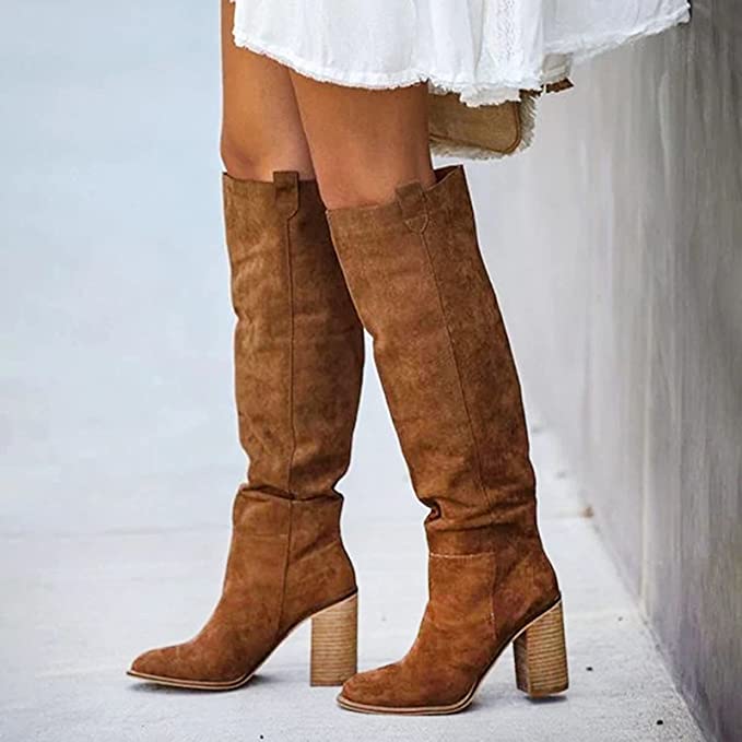 Drune | Overknee Cowboy Plateau Stiefel aus Leder mit Wildleder-Look für Damen - Perfekt für Drune | Days
