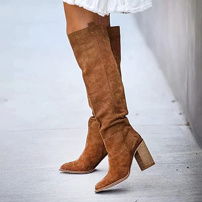 Drune | Overknee Cowboy Plateau Stiefel aus Leder mit Wildleder-Look für Damen - Perfekt für Drune | Days