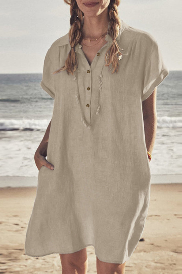 Drune | Knopfverschluss Baumwoll-Leinen Strandkleid