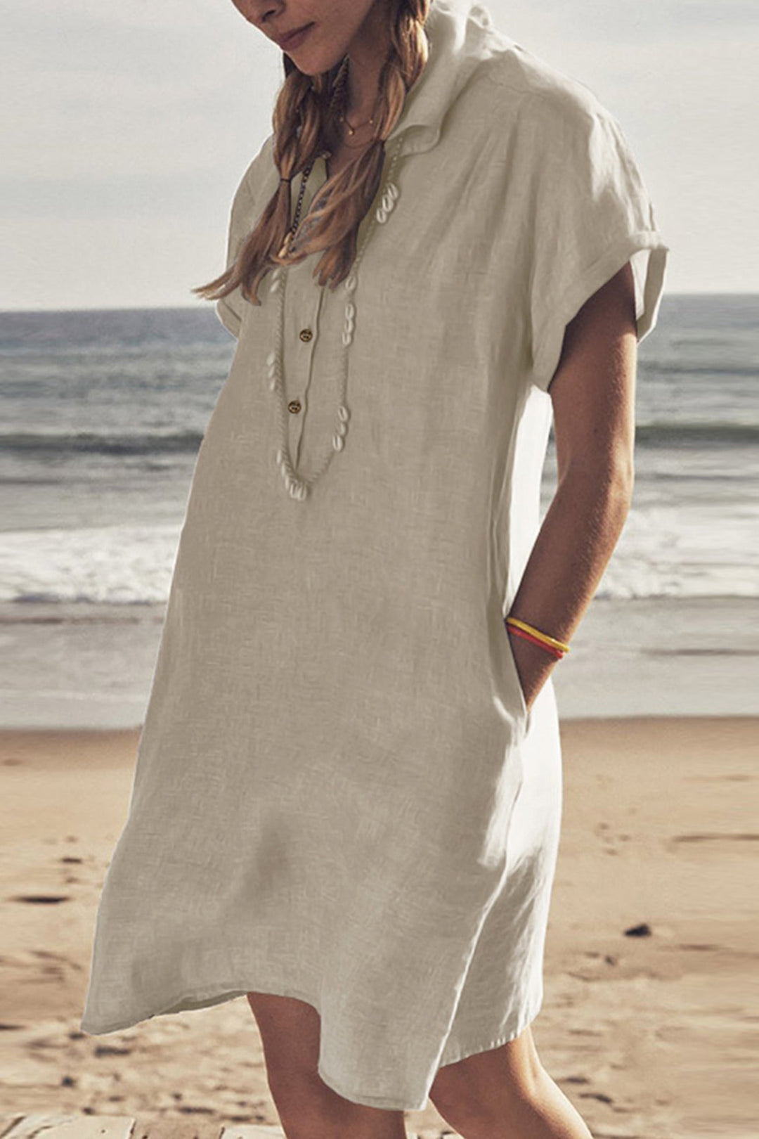 Drune | Knopf Unten Baumwoll Strandkleid