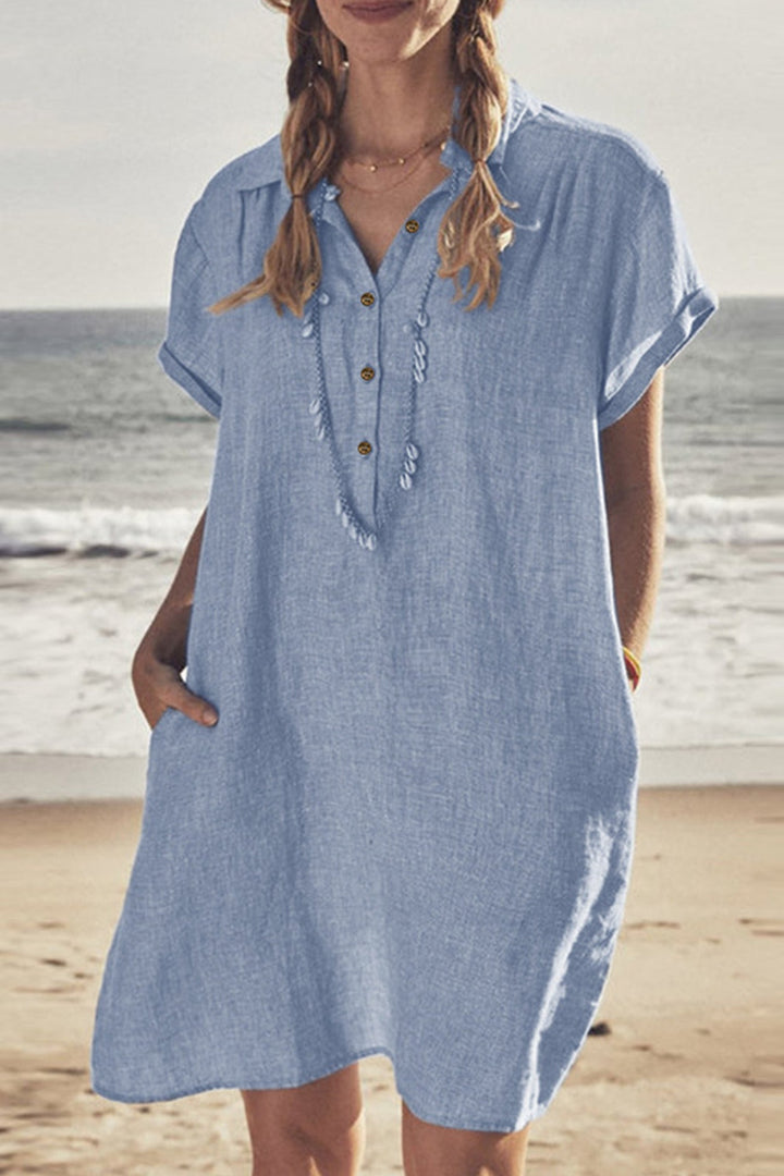 Drune | Knopfverschluss Baumwoll-Leinen Strandkleid