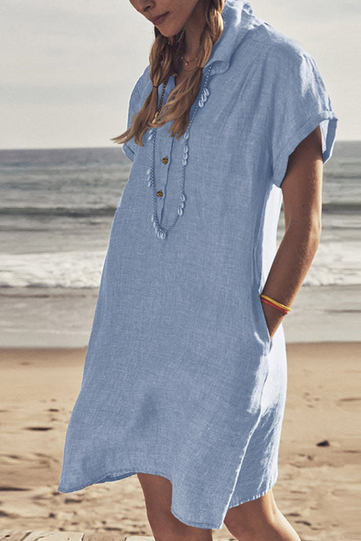Drune | Knopfverschluss Baumwoll-Leinen Strandkleid