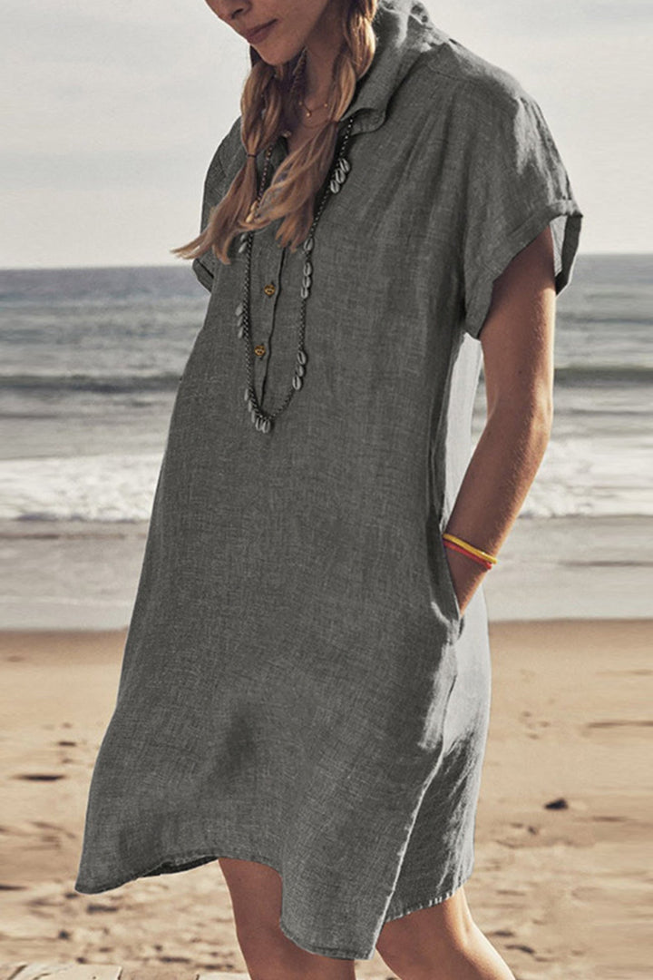 Drune | Knopfverschluss Baumwoll-Leinen Strandkleid