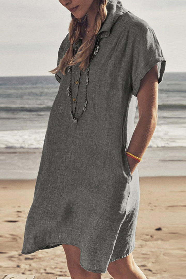 Drune | Knopf Unten Baumwoll Strandkleid