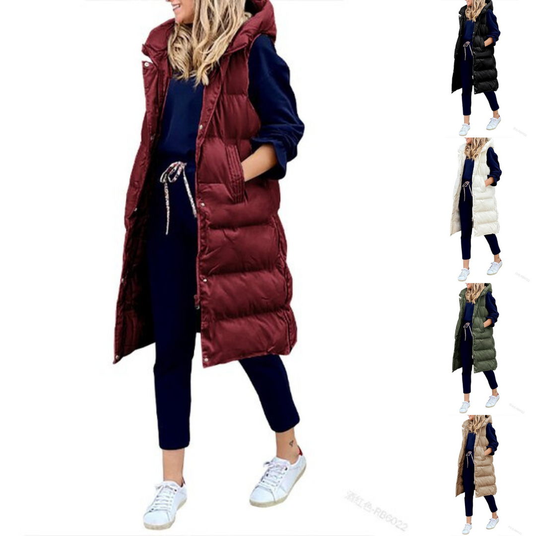 Siena Faye | Weste Baumwolle Langer Mantel Ärmellos Lose Jacke