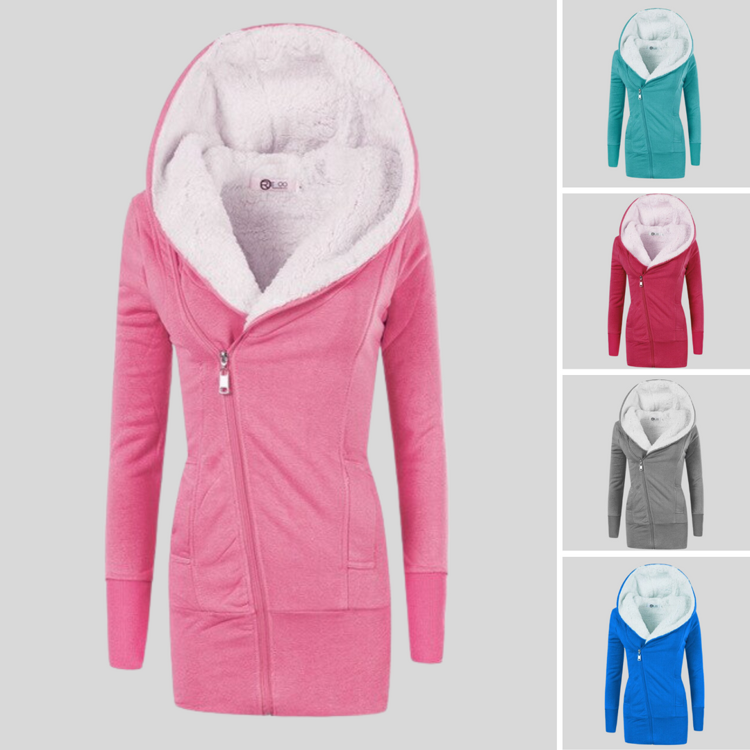 Halblange Strickjacke Lamm-Fleece-Kapuzenpullover