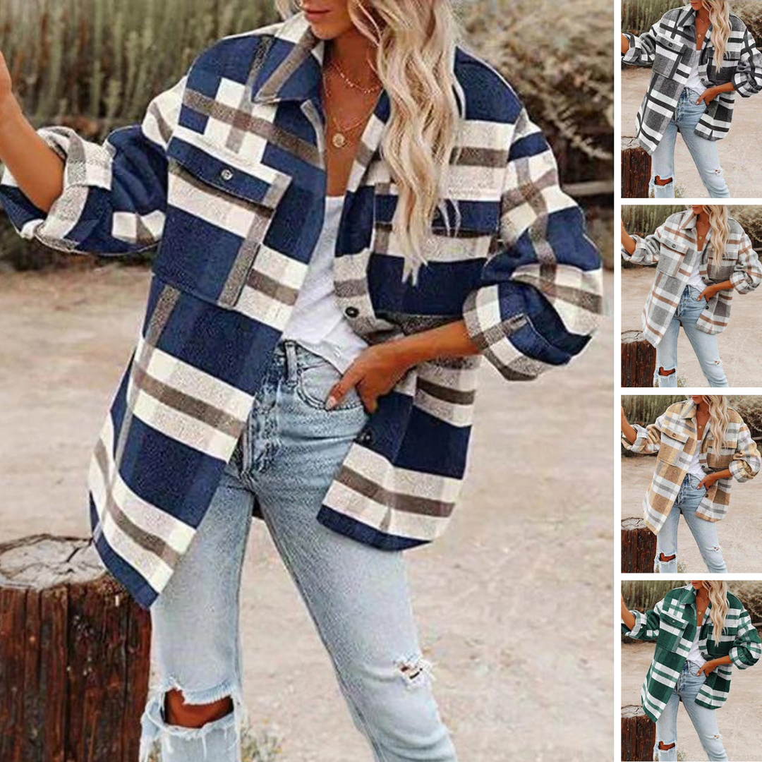 Drune | Klassische Karierte Jacke in Großen Größen für Damen