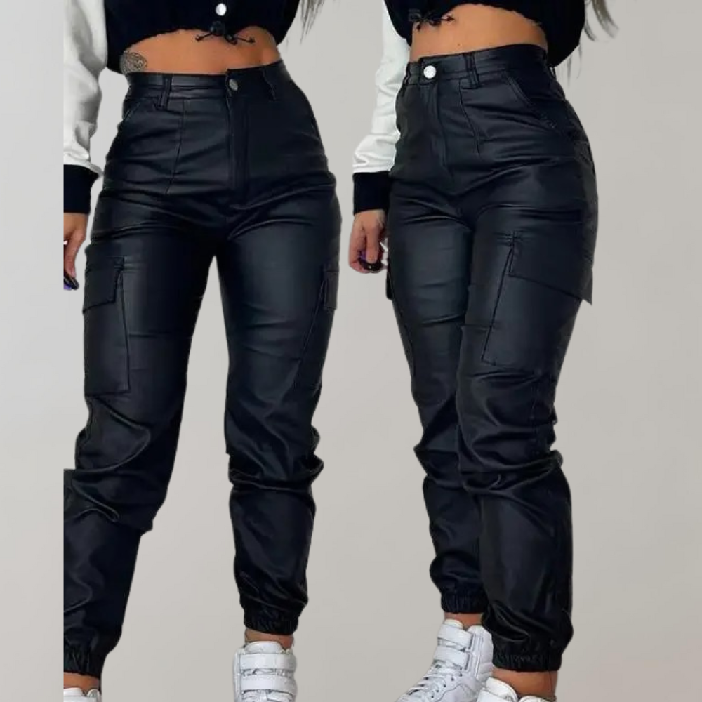 Drune | Damen Cargo Hose mit Hoher Taille und Taschen