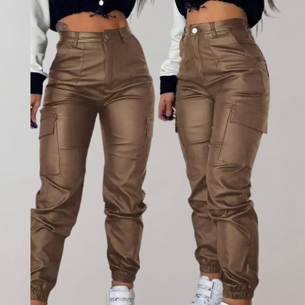 Drune | Damen Cargo Hose mit Hoher Taille und Taschen