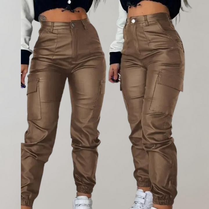Drune | Damen Cargo Hose mit Hoher Taille und Taschen