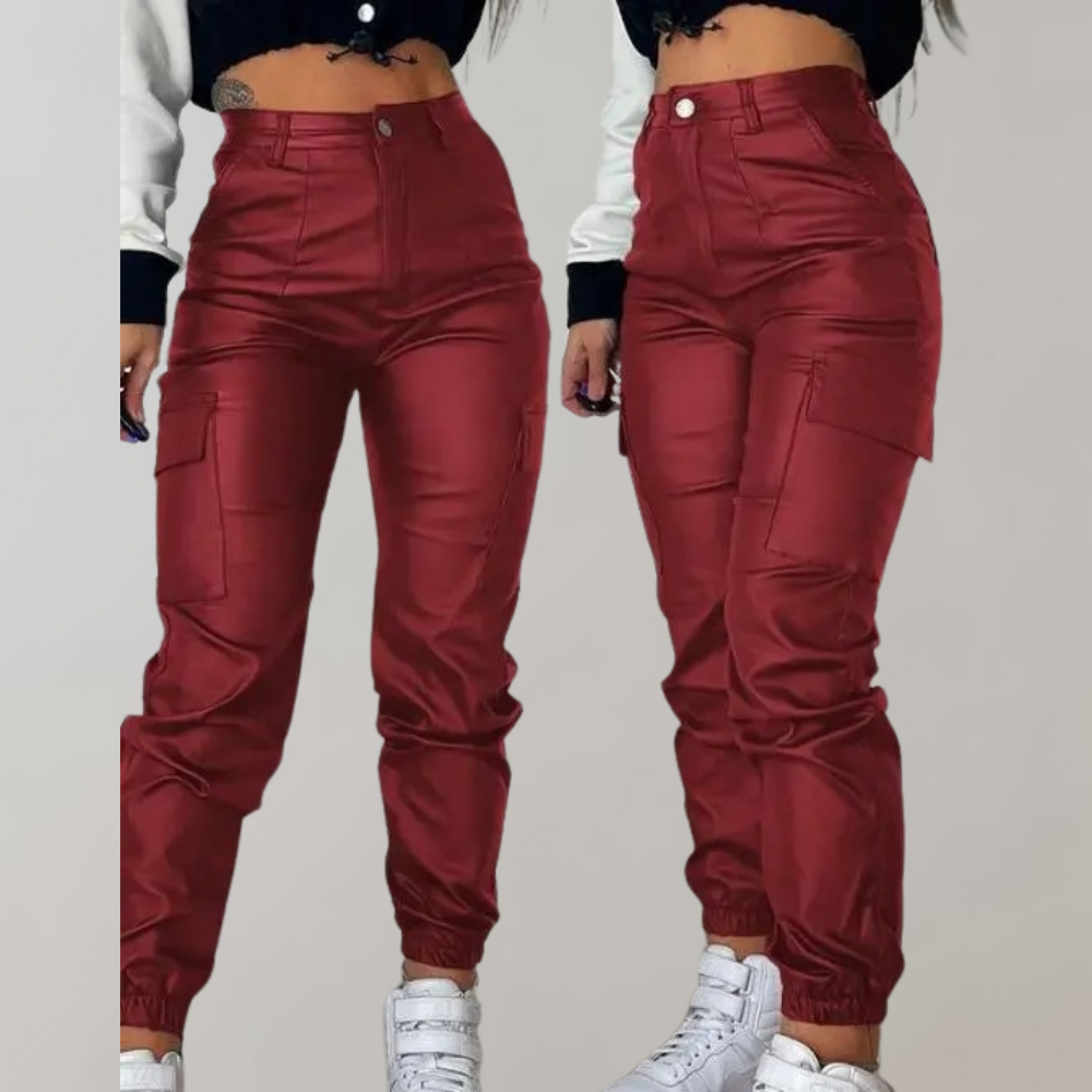 Drune | Damen Cargo Hose mit Hoher Taille und Taschen