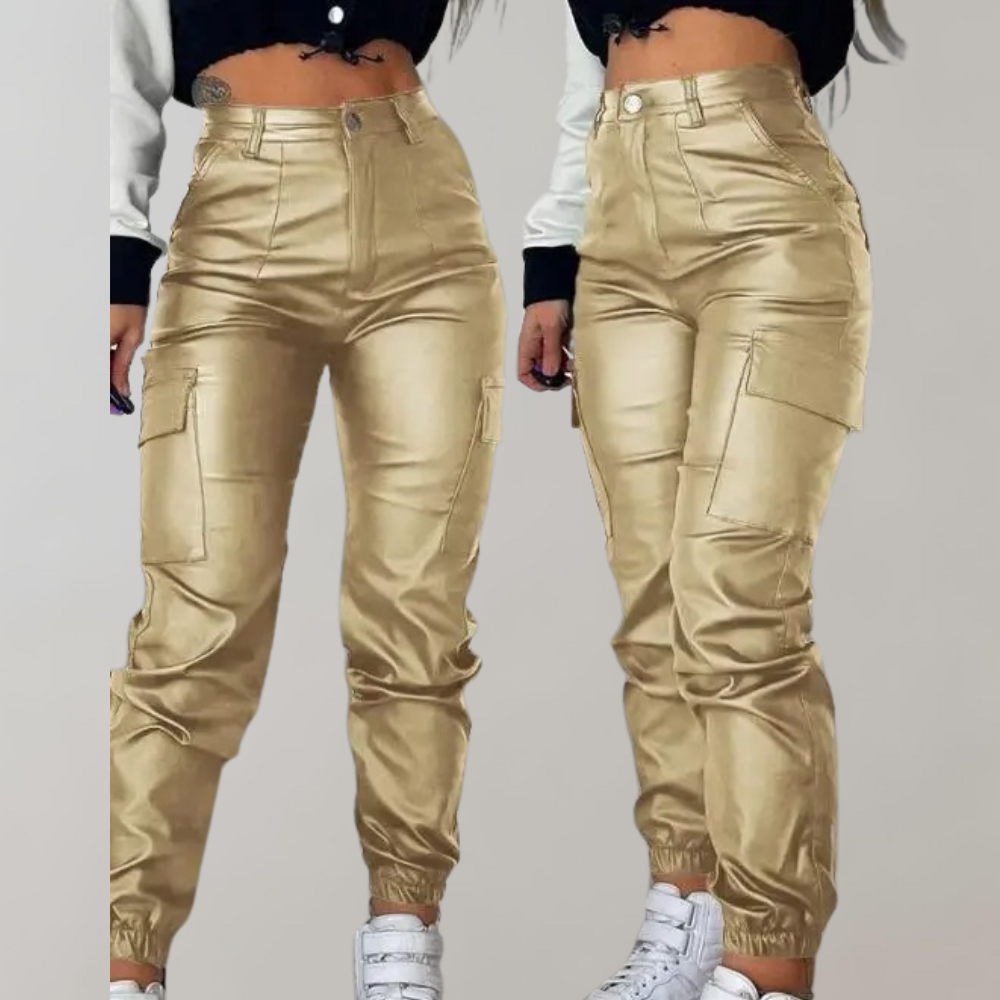 Drune | Damen Cargo Hose mit Hoher Taille und Taschen