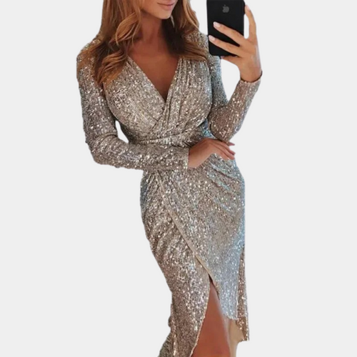Drune | Damen Paillettenkleid mit Schlitz Vorne