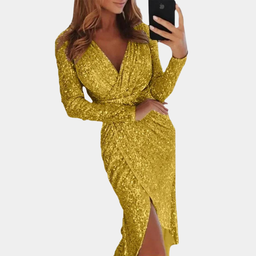 Drune | Damen Paillettenkleid mit Schlitz Vorne