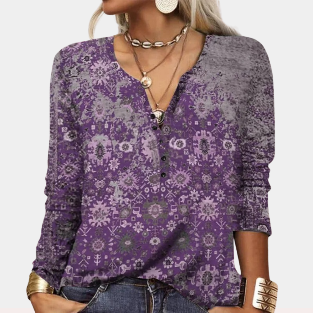 Drune | Boho Paisley Bluse mit Farbverlauf für Damen