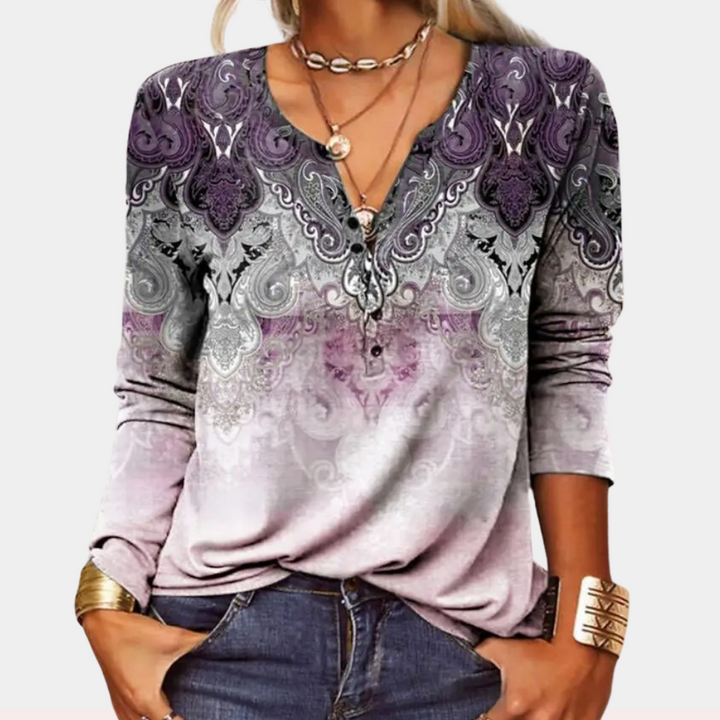 Drune | Boho Paisley Bluse mit Farbverlauf für Damen