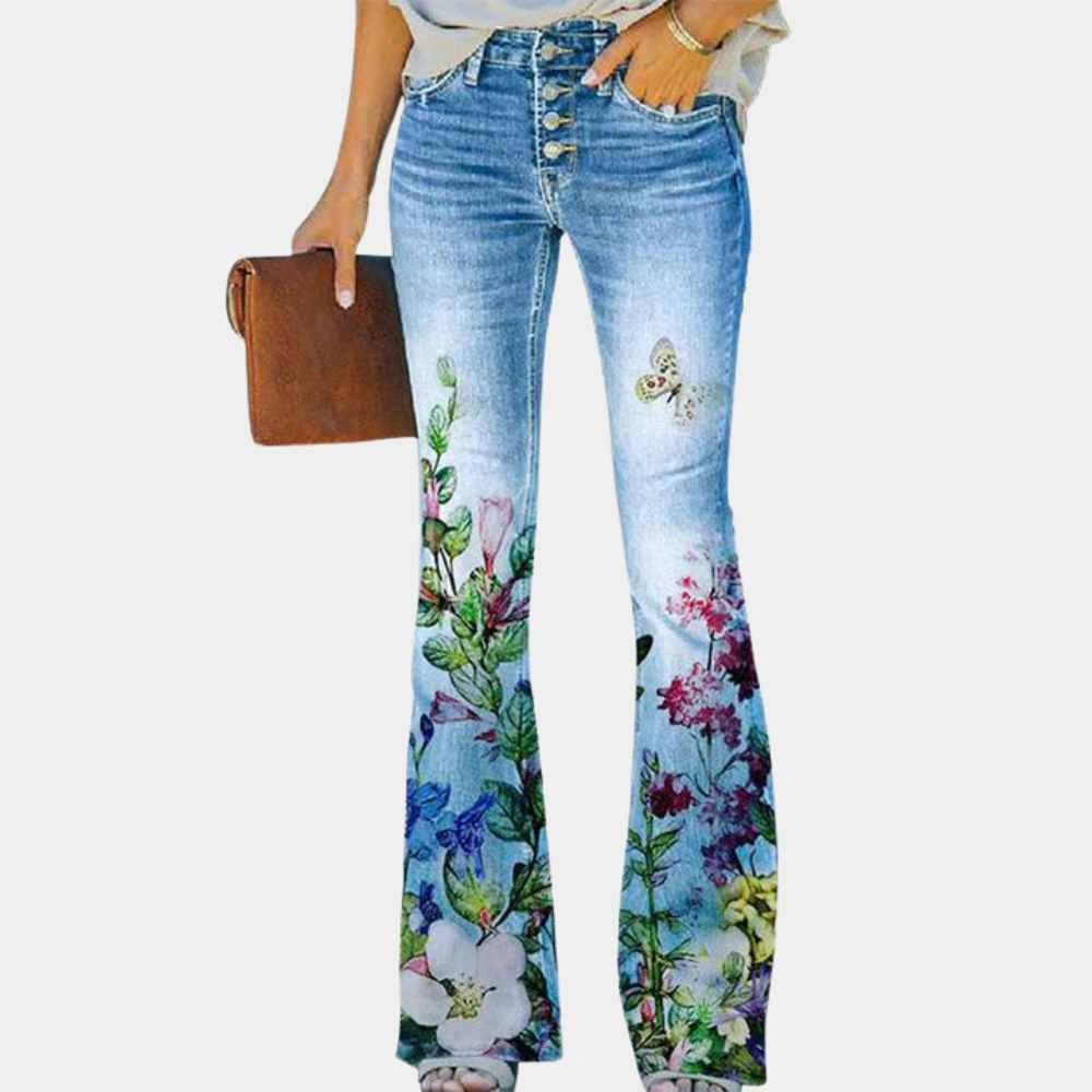 Drune | Damen Jeans Mit Ausgestelltem Bein Und Knopfdetails