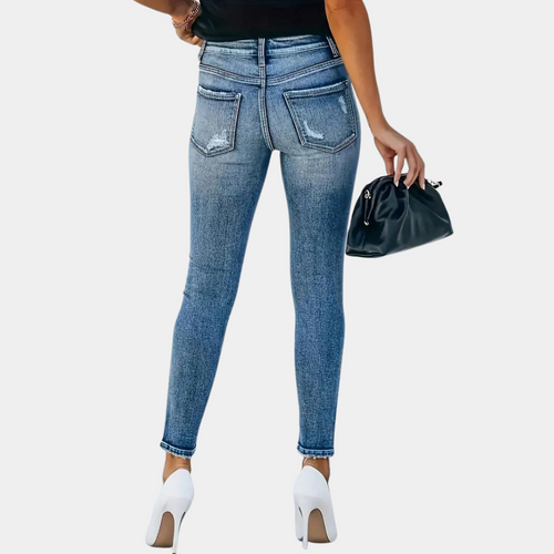 Drune | Trendy Skinny Damenjeans mit modischen Knöpfen
