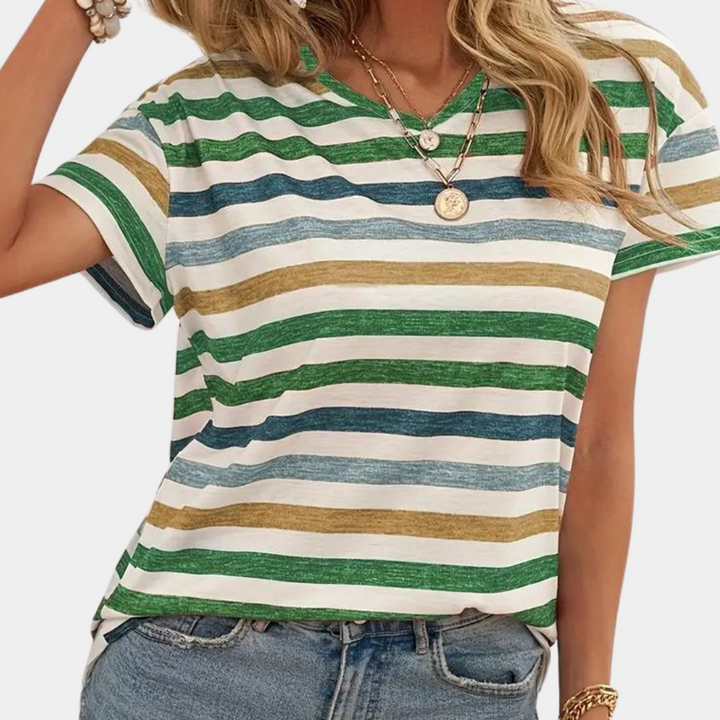 Drune | Lässiges Gestreiftes Baumwoll T-Shirt Für Damen