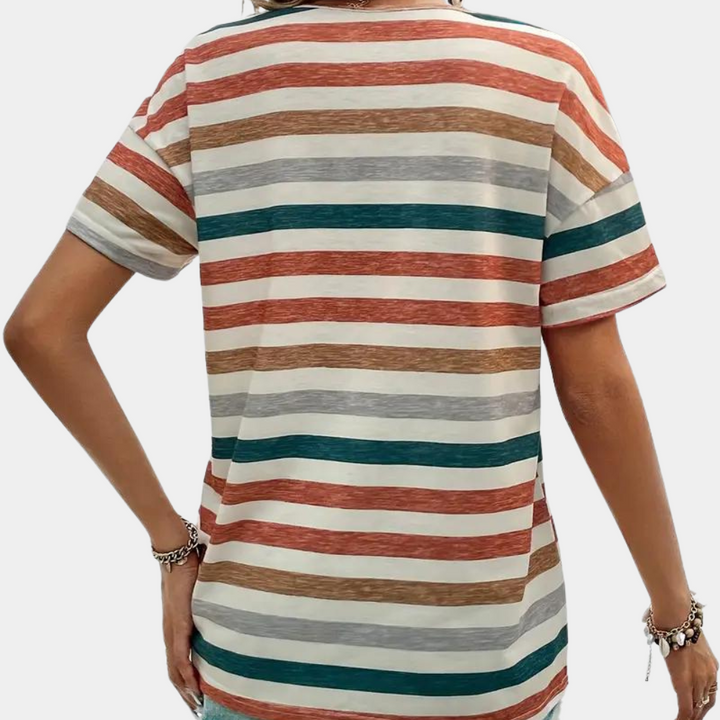 Drune | Lässiges Gestreiftes Baumwoll T-Shirt Für Damen