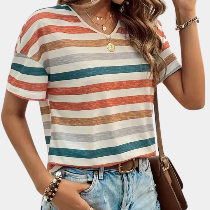 Drune | Lässiges Gestreiftes Baumwoll T-Shirt Für Damen