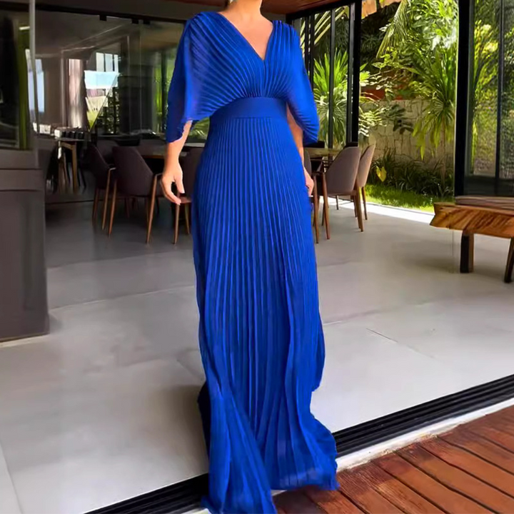 Drune | Gefaltetes V-Ausschnitt Maxikleid mit Fließenden Ärmeln für Damen