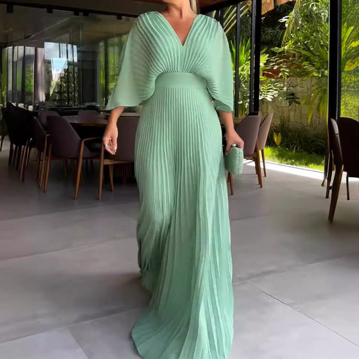 Drune | Gefaltetes V-Ausschnitt Maxikleid mit Fließenden Ärmeln für Damen