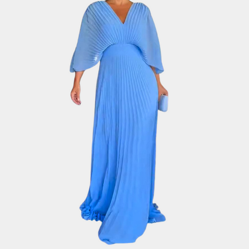 Drune | Gefaltetes V-Ausschnitt Maxikleid mit Fließenden Ärmeln für Damen