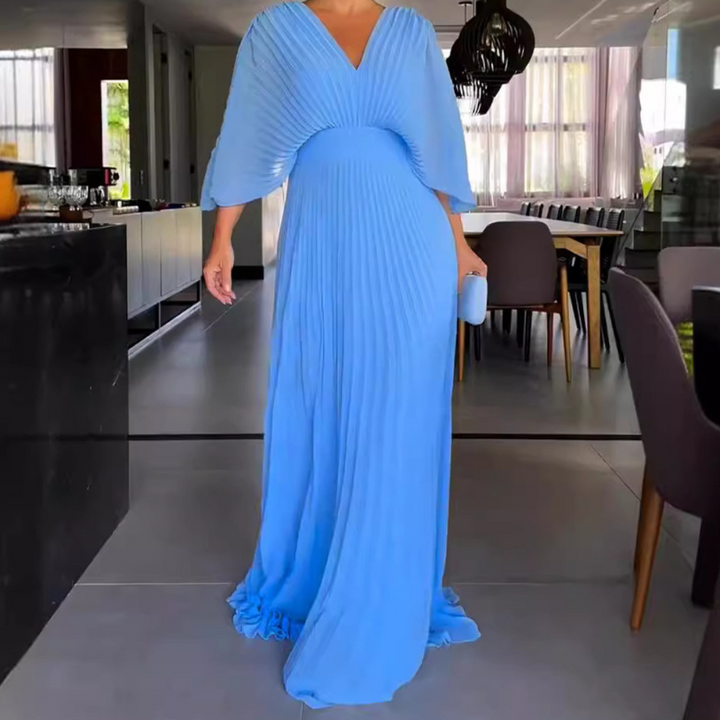 Drune | Gefaltetes V-Ausschnitt Maxikleid mit Fließenden Ärmeln für Damen