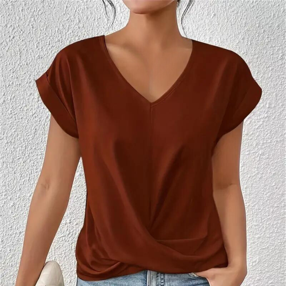 Drune | Drapierte Bluse mit V-Ausschnitt und kurzen Ärmeln für Damen