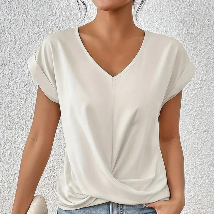 Drune | Drapierte Bluse mit V-Ausschnitt und kurzen Ärmeln für Damen