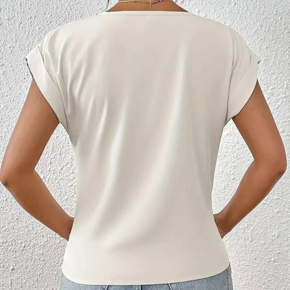 Drune | Drapierte Bluse mit V-Ausschnitt und kurzen Ärmeln für Damen