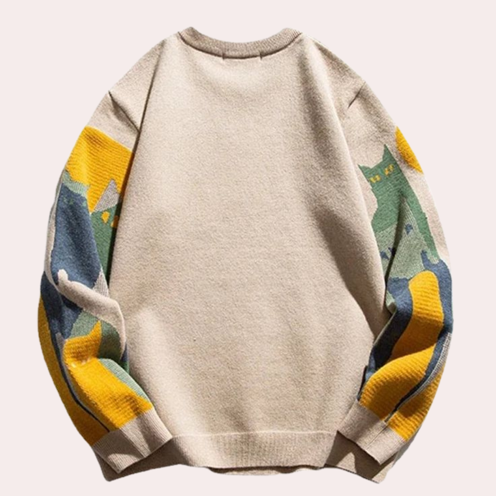 Drune | Damen Pullover mit Katzenmuster