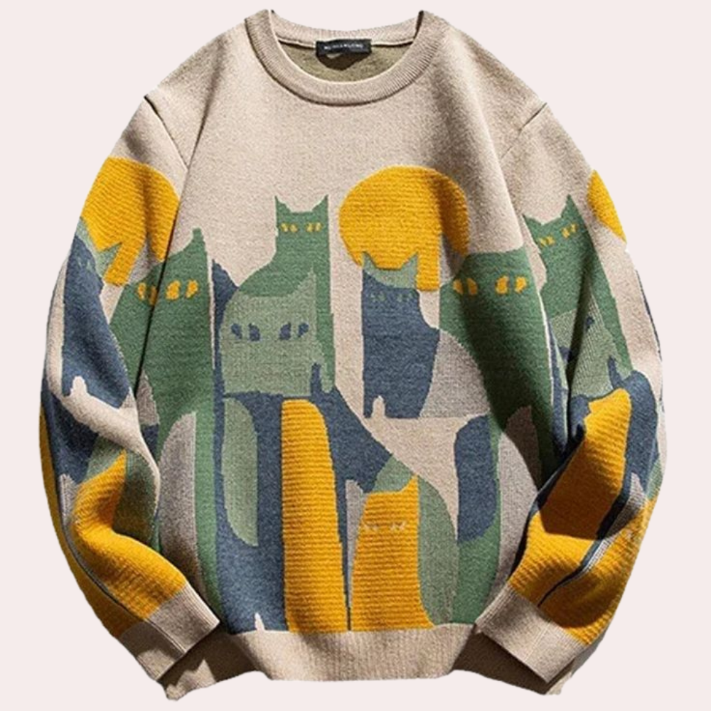 Drune | Damen Pullover mit Katzenmuster