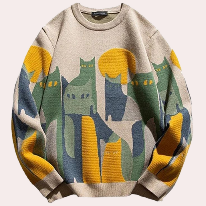 Drune | Damen Pullover mit Katzenmuster
