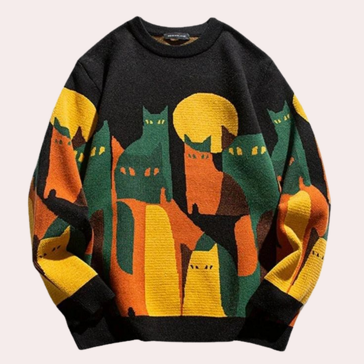 Drune | Damen Pullover mit Katzenmuster