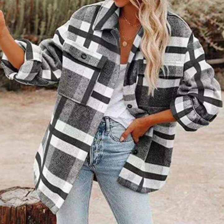 Drune | Moderne karierte Herbstkuscheljacke für Damen