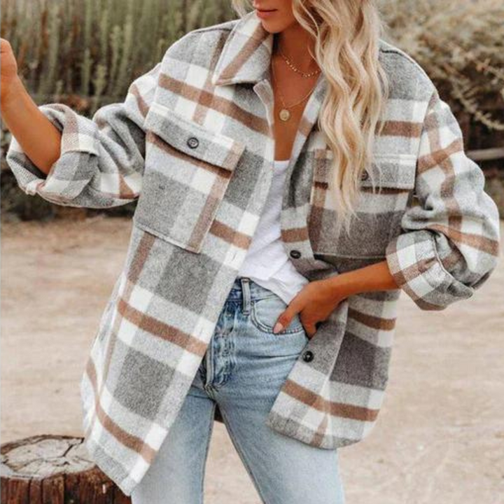Drune | Moderne karierte Herbstkuscheljacke für Damen