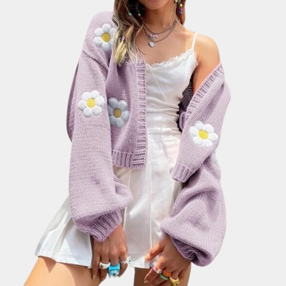 Drune | Blumenmuster Strickjacke für Damen