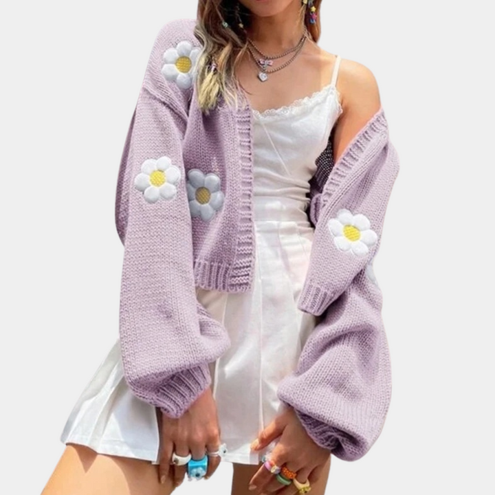 Drune | Blumenmuster Strickjacke für Damen