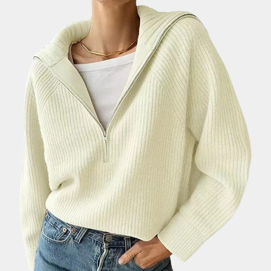 Drune | Kuscheliges Stricktop für Damen mit Modischem Halben Reißverschluss