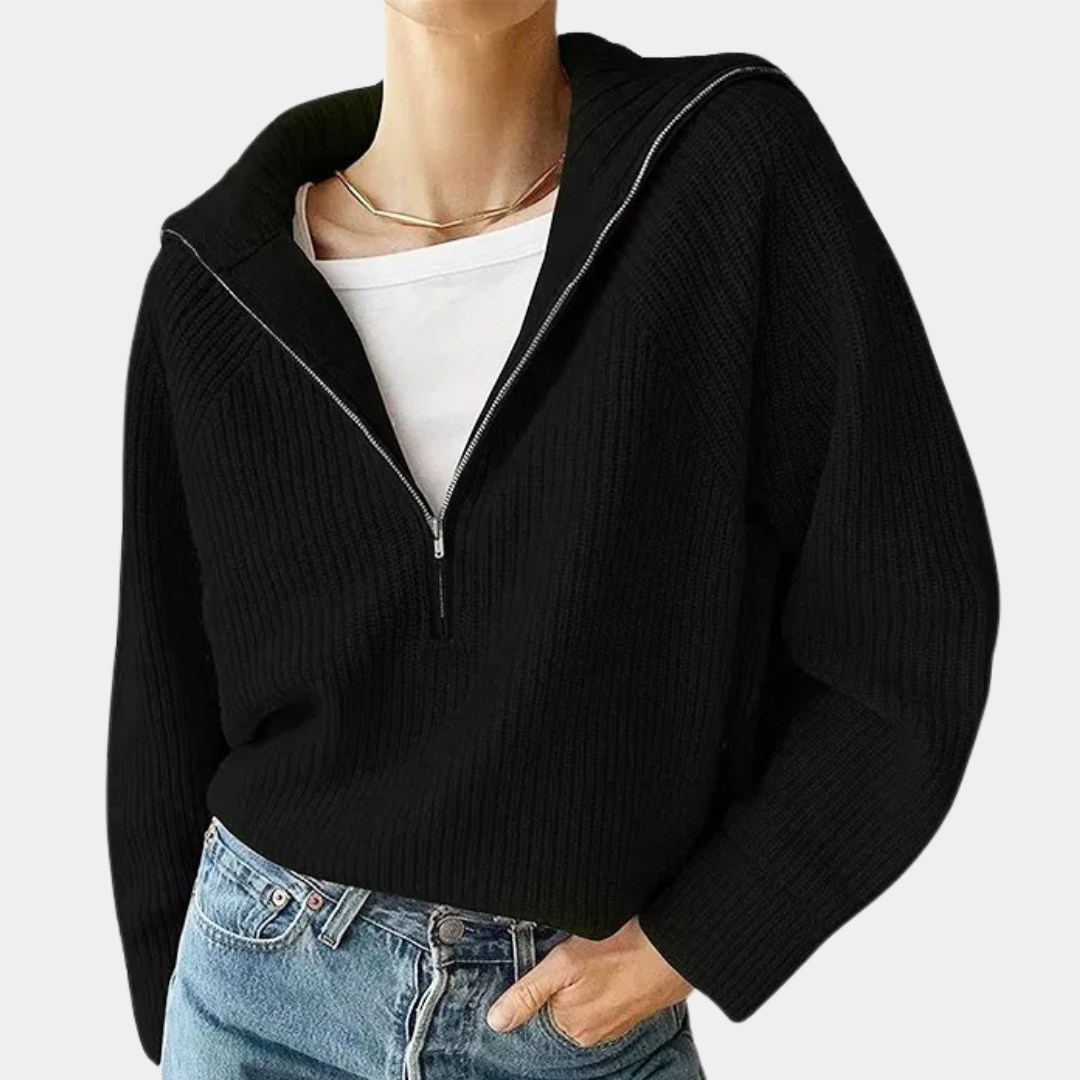 Drune | Kuscheliges Stricktop für Damen mit Modischem Halben Reißverschluss