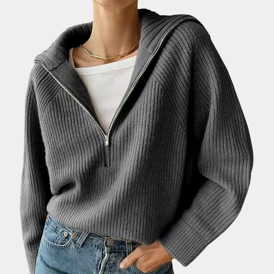 Drune | Kuscheliges Stricktop für Damen mit Modischem Halben Reißverschluss
