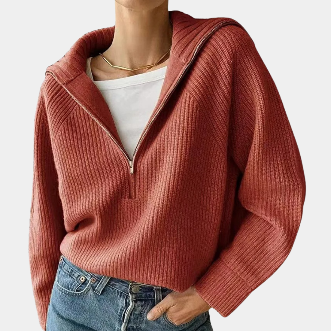 Drune | Kuscheliges Stricktop für Damen mit Modischem Halben Reißverschluss