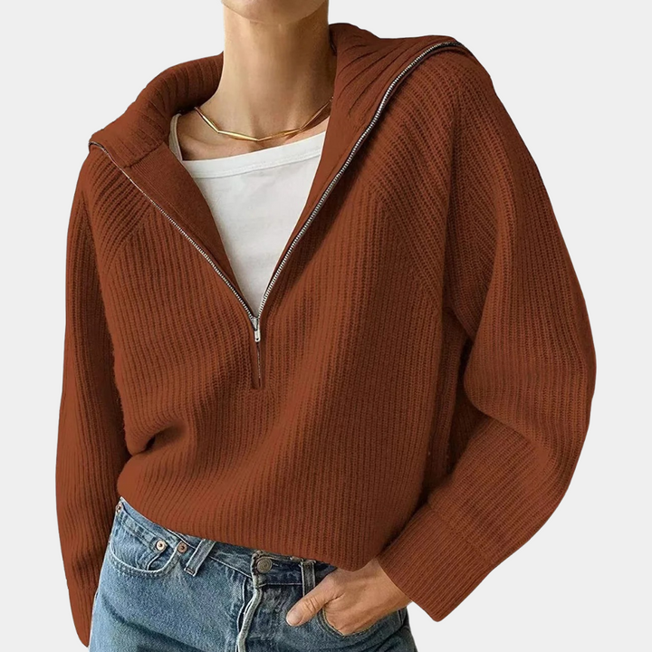 Drune | Kuscheliges Stricktop für Damen mit Modischem Halben Reißverschluss