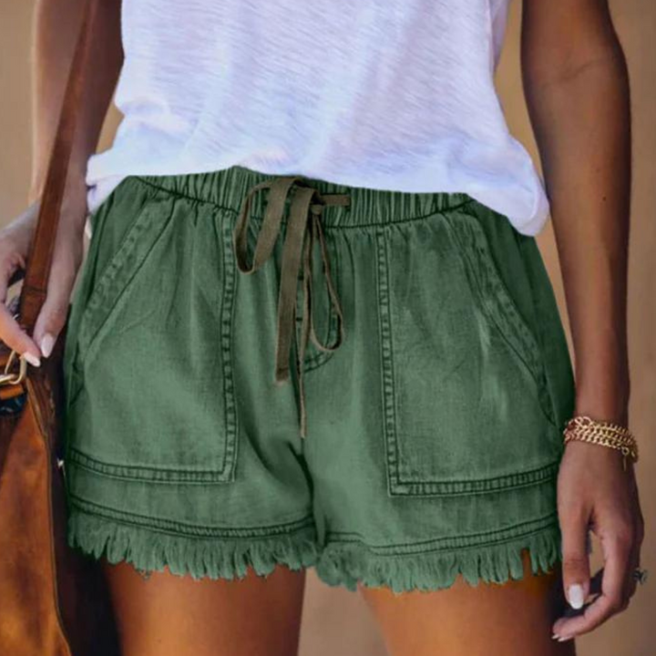 Drune | Einfache Passform mit Fransen Jeansshorts für Frauen